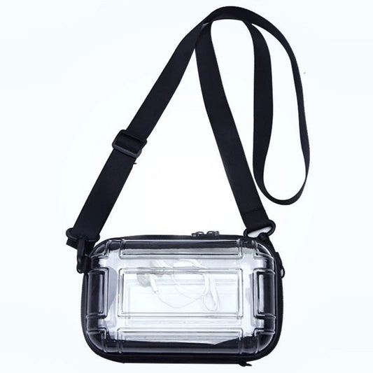Mini Transparent Hard Case Makeup Bag Large Capacity Small Square Travel Pouch One Shoulder Crossbody Cosmetic Organizer Peaceful Pleasures Health and Wellness Transparent