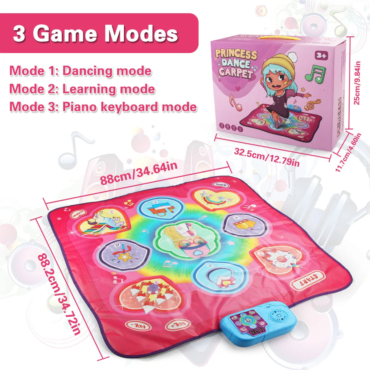 90x90cm Large Elecrtic Dancing Blanket Lights Baby Play Mat Keyboard
