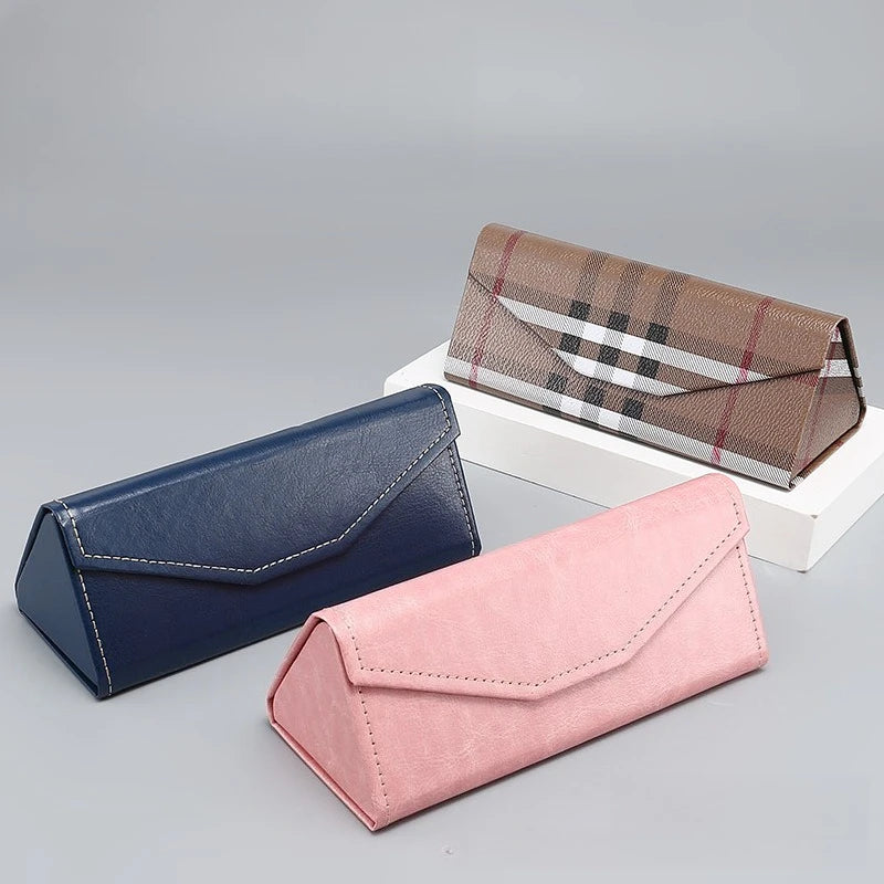 Triangle Folding Glasses Case | Plaid Snakeskin Sunglasses Box