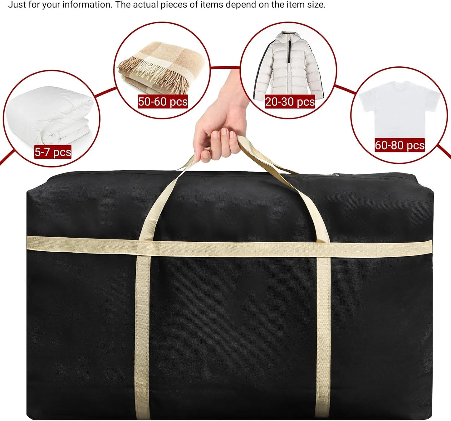 Extra Large Activity Bag, Heavy-Duty Storage Bag With Sturdy Zipper Handle For Storing Clothes, Pillows, Blankets, And Blankets, Peaceful Pleasures Health and Wellness