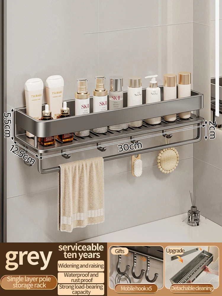No-Drill Aluminum Wall Rack – Kitchen & Bathroom Organizer