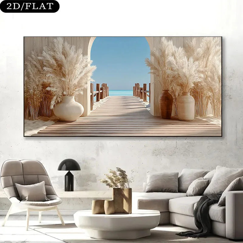 2D Flat Mediterranean View Frameless Canvas Artwork, High-Quality Canvas, for Decor Walls in Living Rooms, Bedrooms, Porches Peaceful Pleasures Health and Wellness