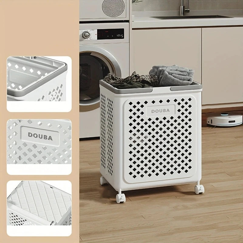 Foldable Storage Basket with Wheels & Handles | Rolling Bin