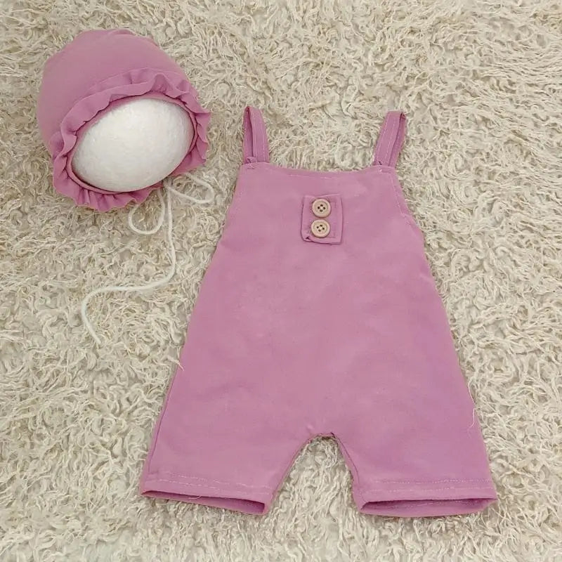 Newborn Photography Outfit – Baby Overalls & Hat Set 0–6M