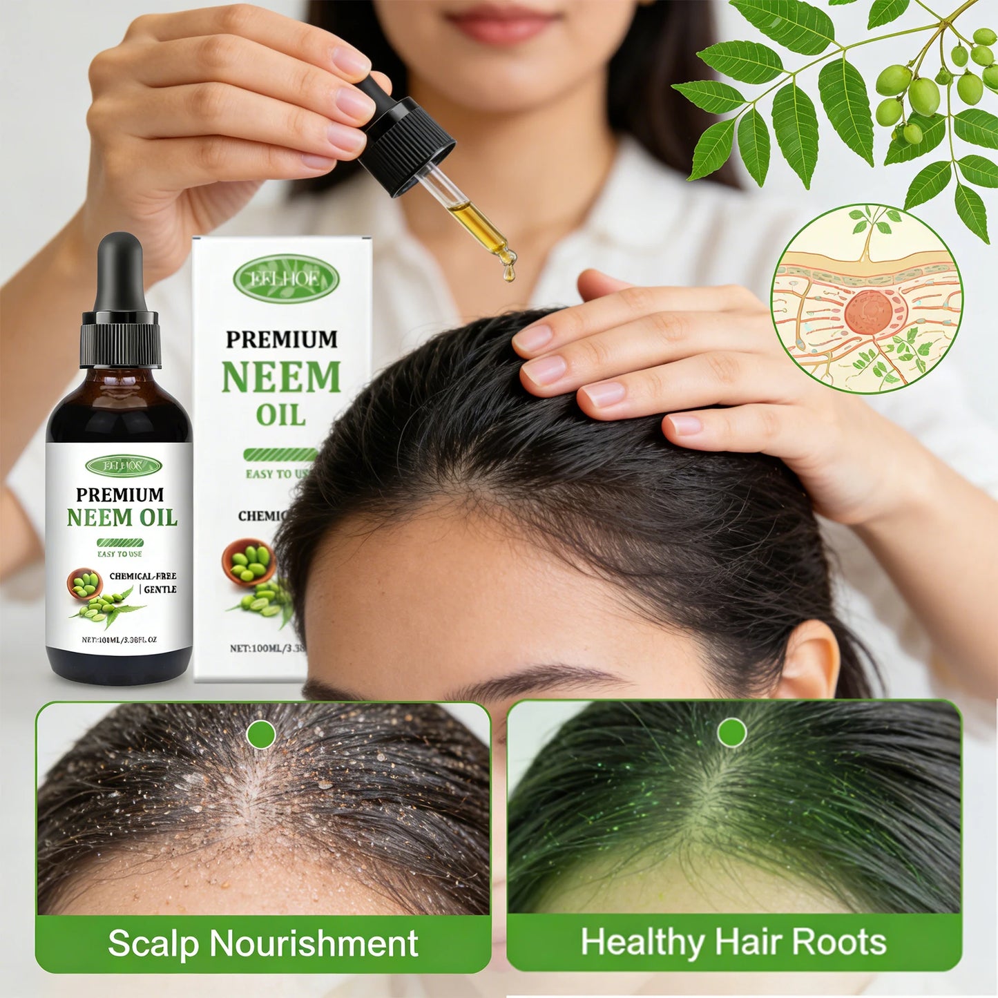 Premium Neem Oil Activating Hair Follicles Stimulate Hair Growth Deeply Moisturizing Skin Nourish Nail Surface Neem Massage Oil Peaceful Pleasures Health and Wellness