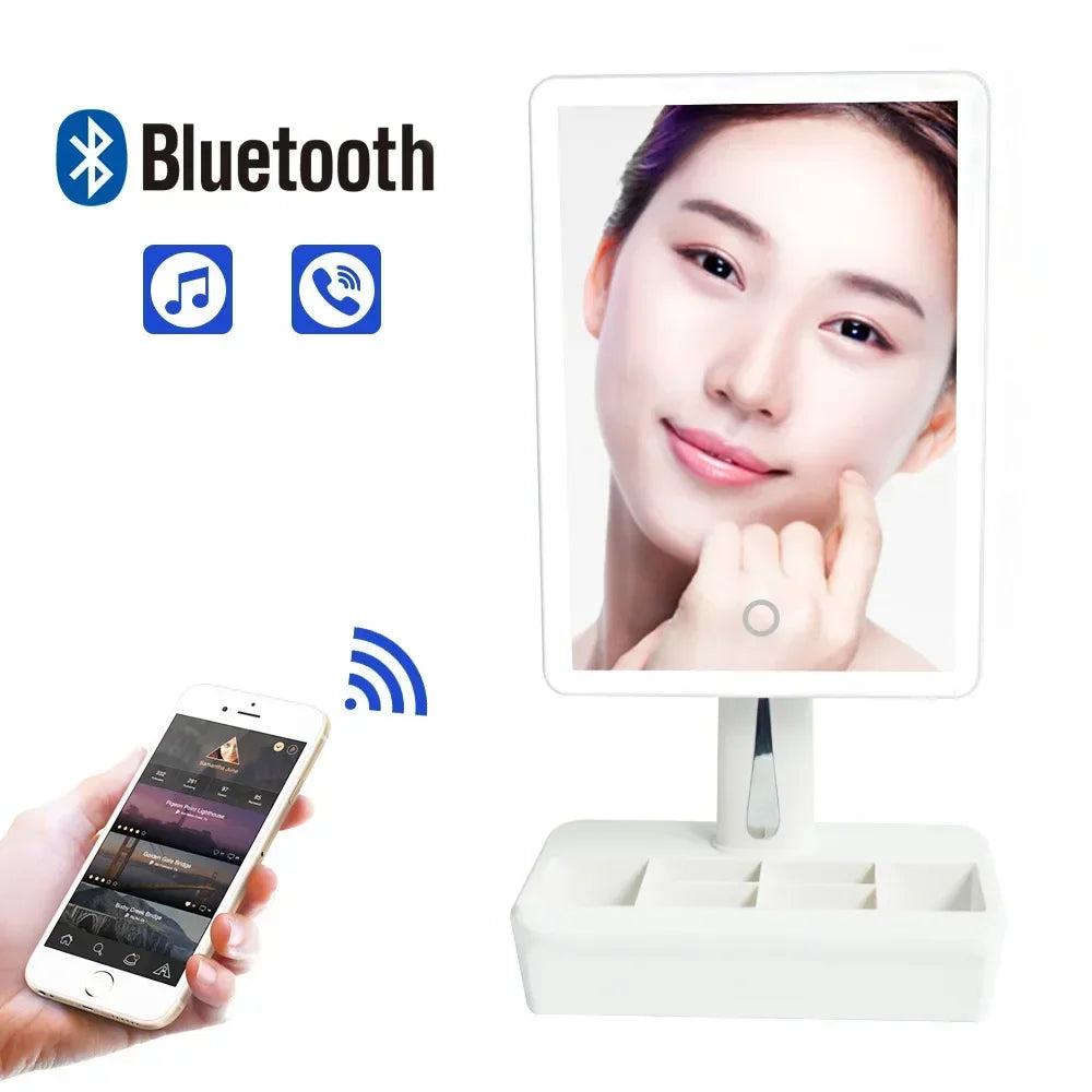 Desktop Vanity Mirror 20 LED Lights Touch Dimmer & Bluetooth Speaker