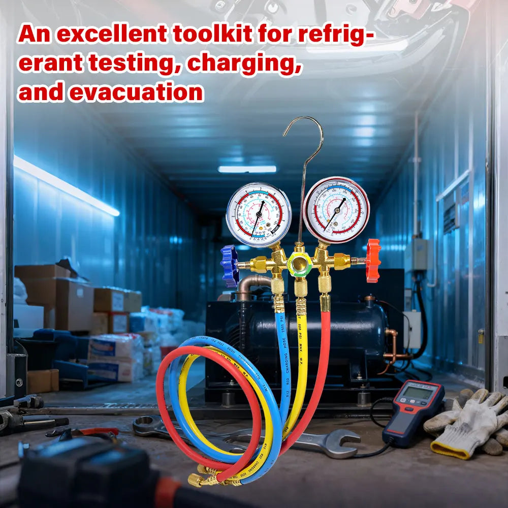 3 Way Refrigerant Manifold Gauge Set with Hose Hook Professional AC Diagnostic Tool for R12 R22 R404A R134A Peaceful Pleasures Health and Wellness