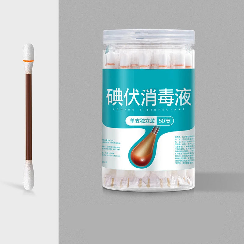 50 Disposable Iodophor Swabs for Disinfection Portable Convenient and Hygienic Breakable Cotton Swabs for Cleaning Wounds Peaceful Pleasures Health and Wellness