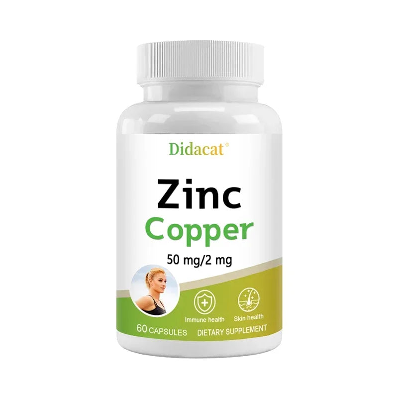 Zinc + Copper Capsules - Support Healthy Skin and Immune System, Increase Vitality, Skin Care Peaceful Pleasures Health and Wellness 60 count-1 bottle