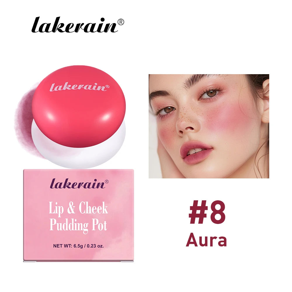 Lakerain Lip & Cheek Pudding Pot Natural Cheek Face Lip 2 IN 1 Waterproof Blusher High Color Rendering Smooth Brightening Peaceful Pleasures Health and Wellness Aura