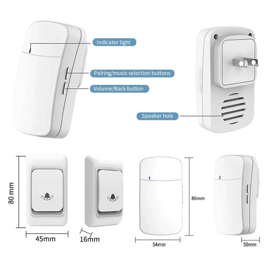 Wireless Doorbell Kit – Waterproof, 150M Range, 32 Songs