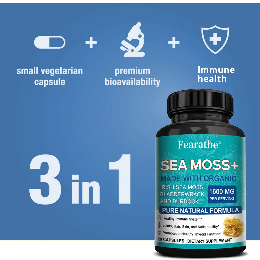 Organic Sea Moss Capsule for Intestinal Health & Immune Support Skin, Joint Health Support, Intestinal Cleansing - 120 Capsules Peaceful Pleasures Health and Wellness