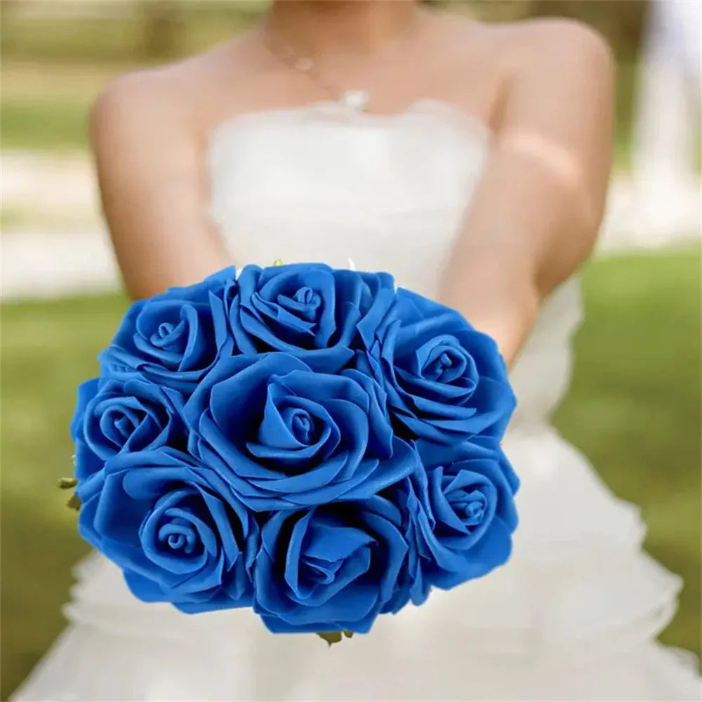 60-Piece Artificial Blue Rose Heads for Wedding & Home Decor