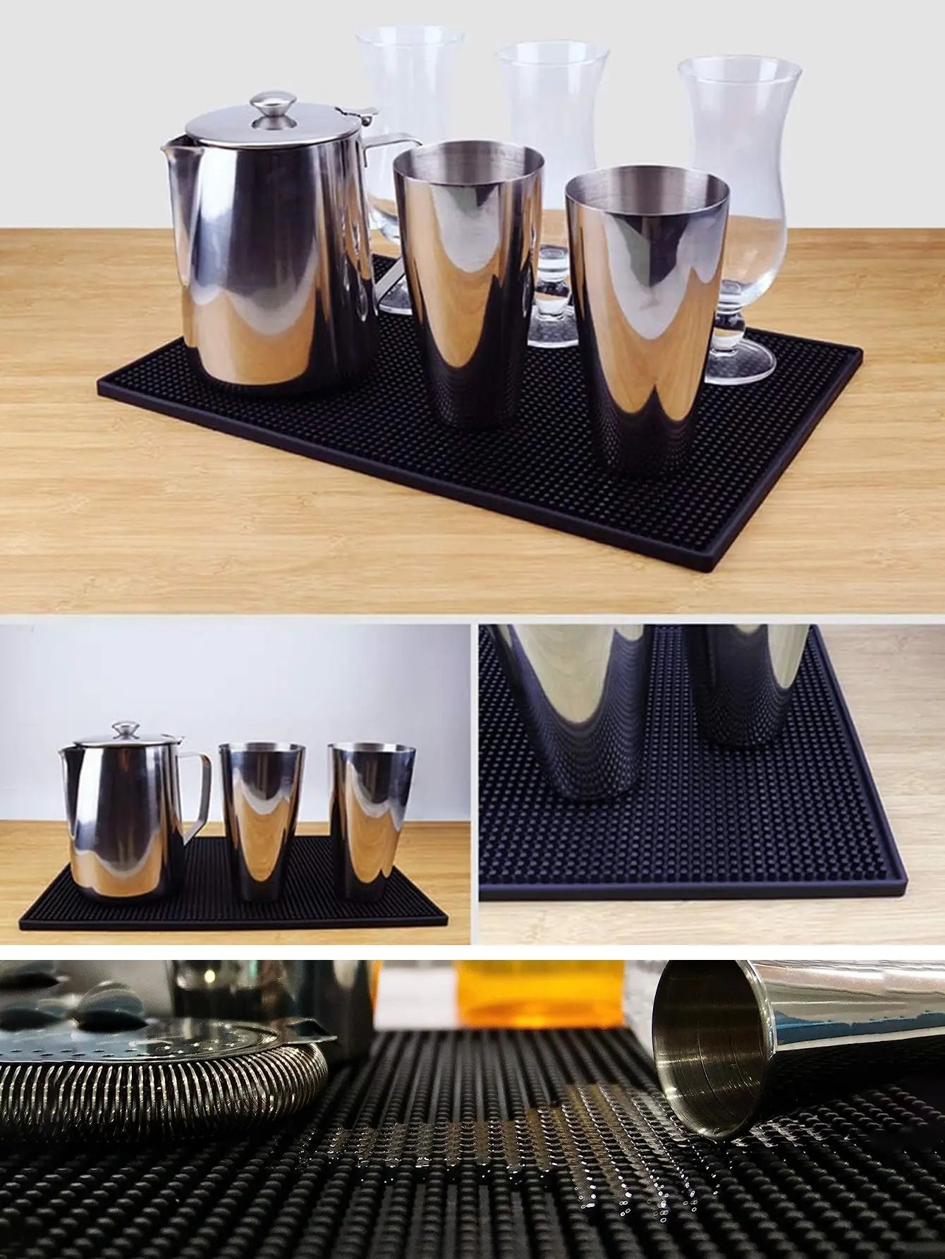 Bar Mat 17.7 x 11.8 in Thick Durable and Stylish Black Bar Spill Mat Non Slip Non-Toxic Service Mat for Coffee Bars Peaceful Pleasures Health and Wellness