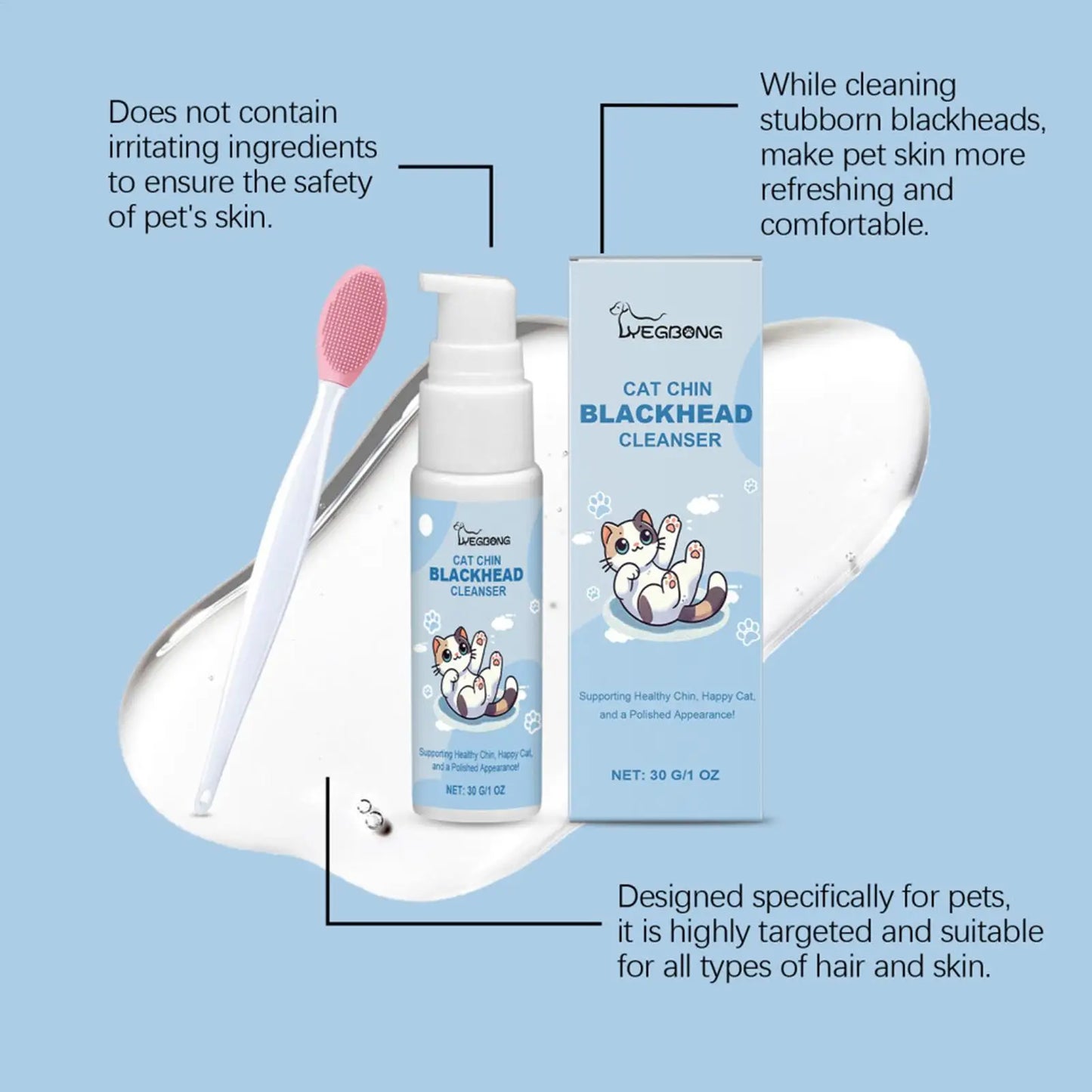 Pet Chin Cleaner Kit – Grooming Lotion & Brush for Cats & Dogs
