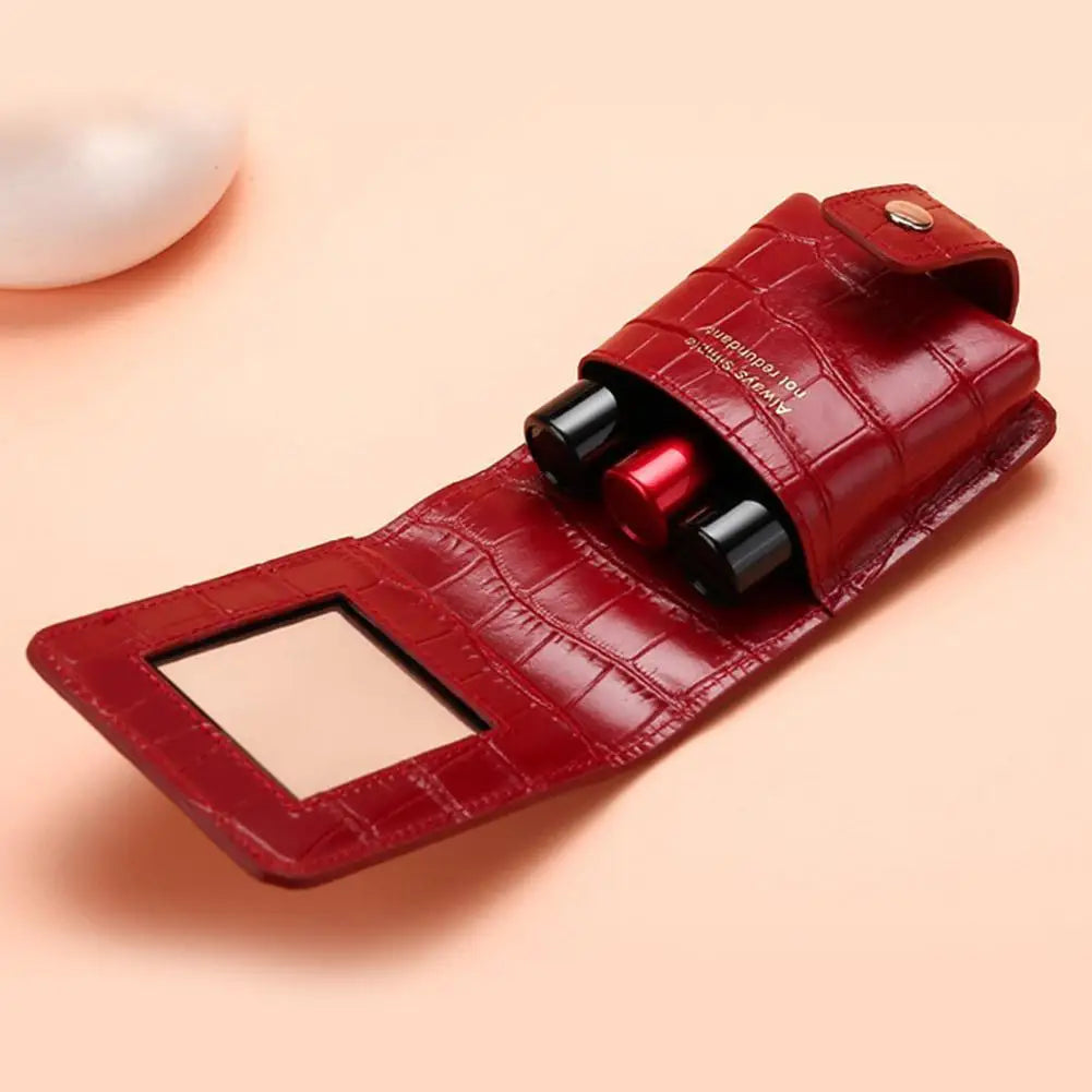 PU Lipstick Case Holder with Mirror Lipstick Holder Makeup Travel Cases Organizer Bag Mini Handheld Lipstick Pouch for Women Peaceful Pleasures Health and Wellness