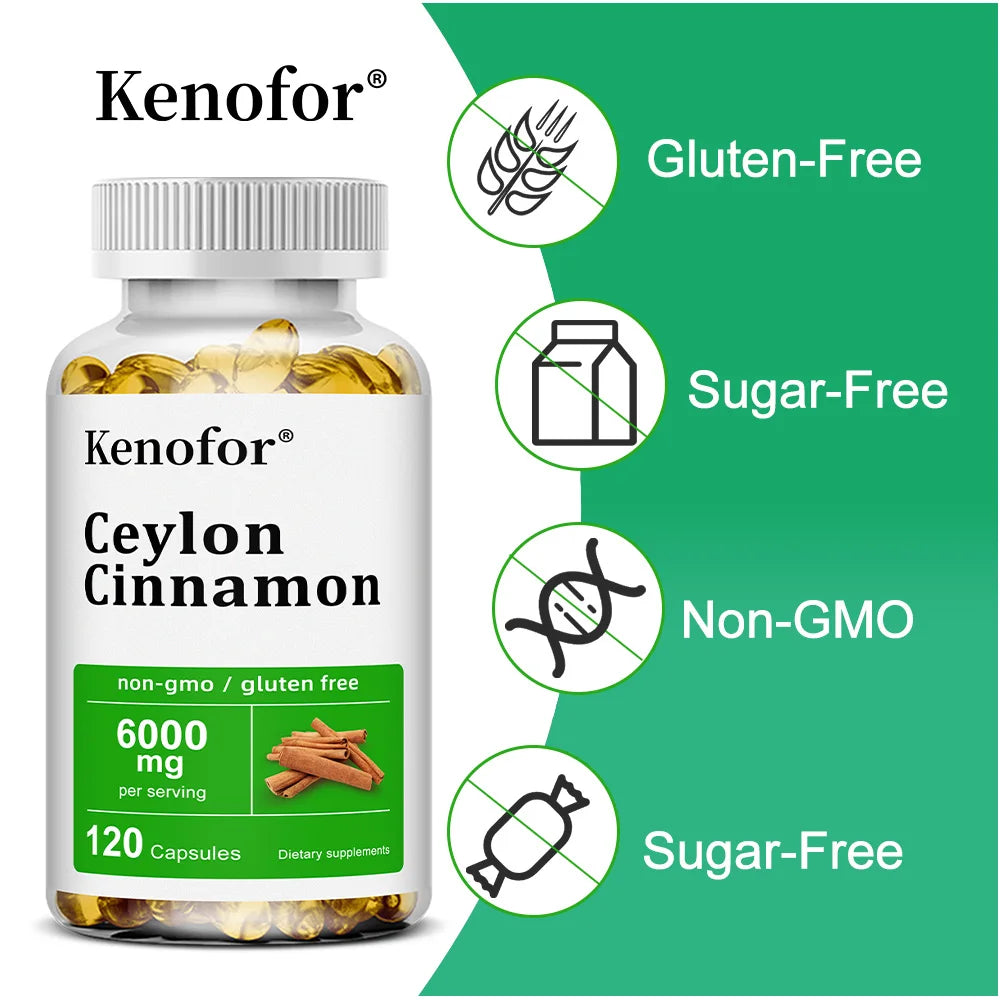 Ceylon Cinnamon Supplement 6000mg - Energy & Heart Health Support, Antioxidant, Non-GMO & Gluten Free - 30/60/120 Capsules Peaceful Pleasures Health and Wellness