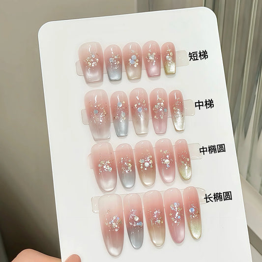 French Cat Eye Press On Nails – Sequin Gradient Tips | 10pcs Press On Nails Peaceful Pleasures Health and Wellness