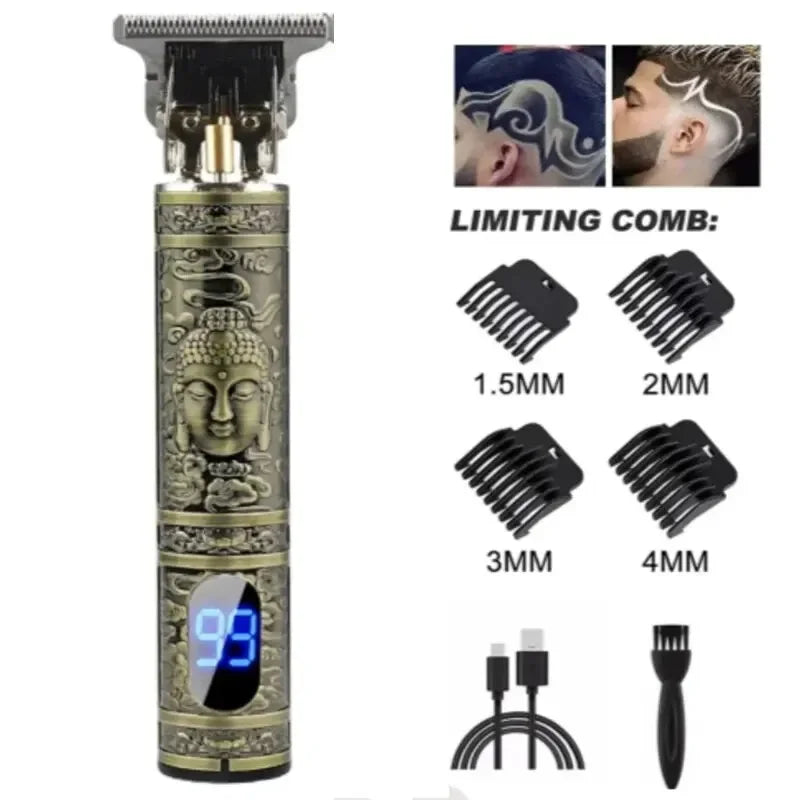 T9 LCD Electric Hair Clipper Oil Shaving Head Electric Pusher Carving Electric Shaver Rechargeble Hair Trimmer for Men Care Peaceful Pleasures Health and Wellness Buddha