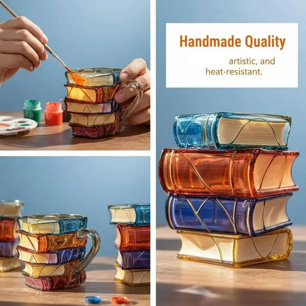 3D Painted Book Stack Coffee Mug – Unique Gift for Book Lovers Peaceful Pleasures Health and Wellness