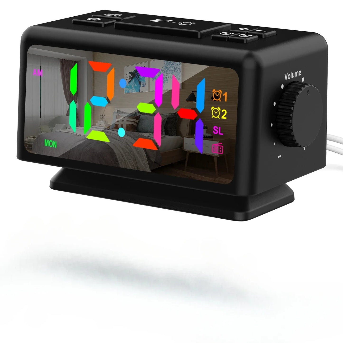 RGB LED Alarm Clock FM Radio Adjustable Brightness Date Display