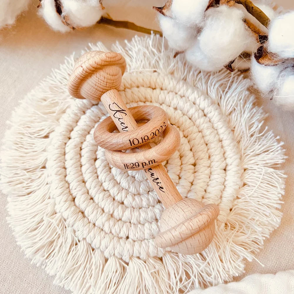 Personalized Wooden Baby Rattle – Engraved Newborn Keepsake Gift Personalized Baby Rattle Peaceful Pleasures Health and Wellness