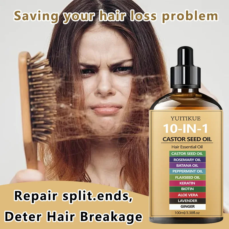 YUITIKUE 10-IN-1 Castor Seed Hair Oil | Blended With Rosemary, Batana Oil, Biotin & Keratin | For Multi-Nourishment Hair Care Peaceful Pleasures Health and Wellness