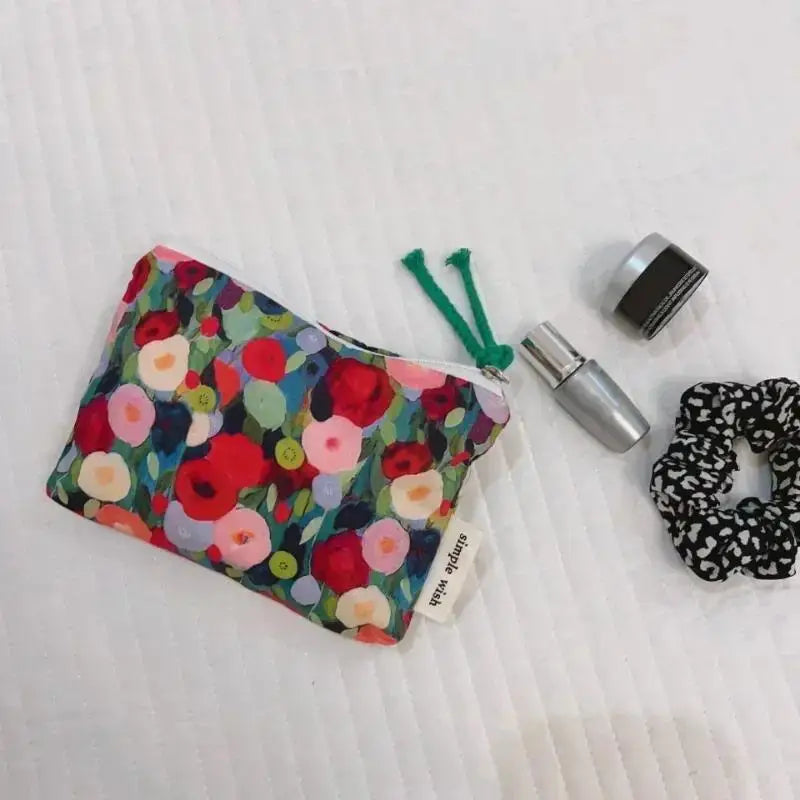 Floral Cotton Mini Cosmetic Pouch | Travel Makeup Organizer