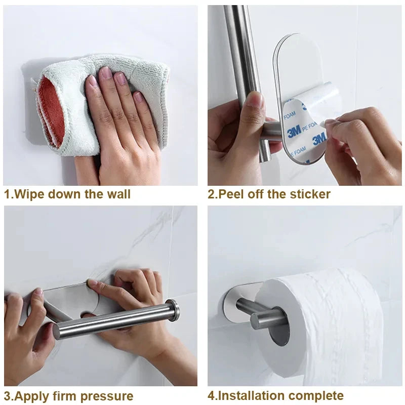 Adhesive Toilet Roll Holder | 304 Stainless Steel, No Drill