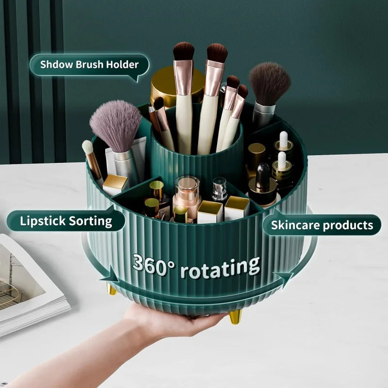360° Rotating Makeup Organizer – 5-Slot Brush & Cosmetic Holder