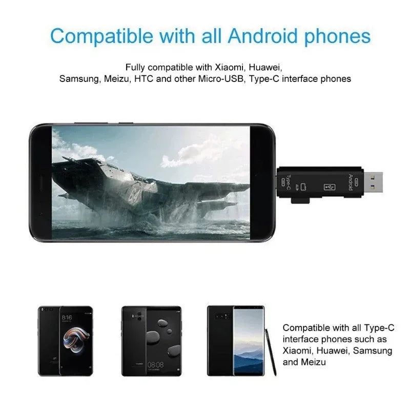 New 5 in 1 Multifunction USB 2.0 Type C USB Micro USB SD TF Memory Card Reader for Android Computer Dock OTG Type C Adapter Peaceful Pleasures Health and Wellness