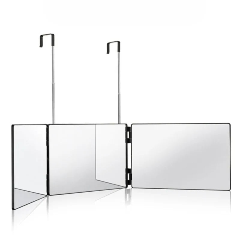 S Travel Portable 360 Trifold Vanity Makeup Mirror with Height Adjustable Telescoping Hook for Hair Self Cutting Fordable Mirror Peaceful Pleasures Health and Wellness WHITE