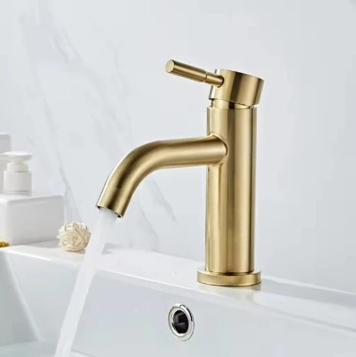Brushed Gold Solid Brass Single Handle Bathroom Basin Faucet