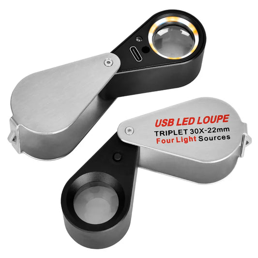 Rechargeable Magnifier 30X 13Led Lamp Appraisal Magnifier Jade Jewelry Optical Glass Antique Diamond Collection Appreciation Peaceful Pleasures Health and Wellness Silver 10X