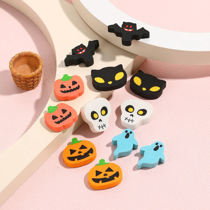 12-Pack Halloween Cartoon Erasers for Kids – Pumpkin Ghost Bat