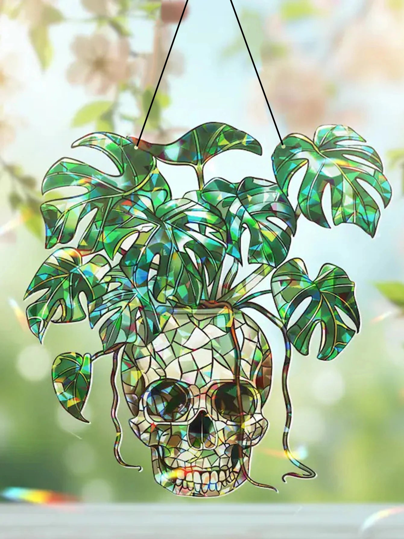 Green Skull Hanging Decor Acrylic Plant Pot Wall Ornament