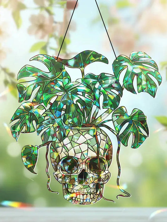 Green Skull Hanging Decor Acrylic Plant Pot Wall Ornament Halloween Wall Decor Peaceful Pleasures Health and Wellness