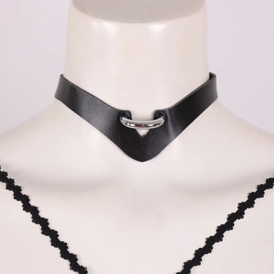 Punk Black PU Leather Choker Necklace Women Men Cool Gothic Spike