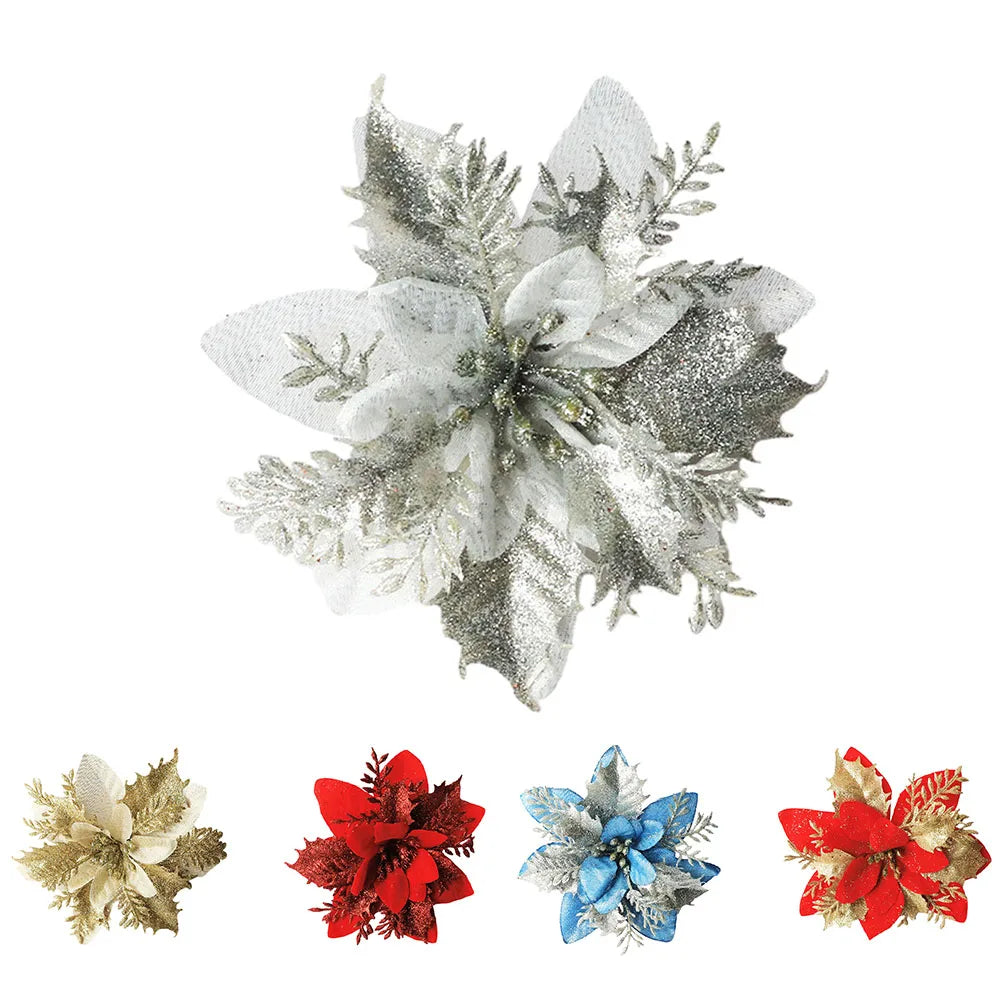 Glitter Artificial Christmas Flower Decoration 15x15cm