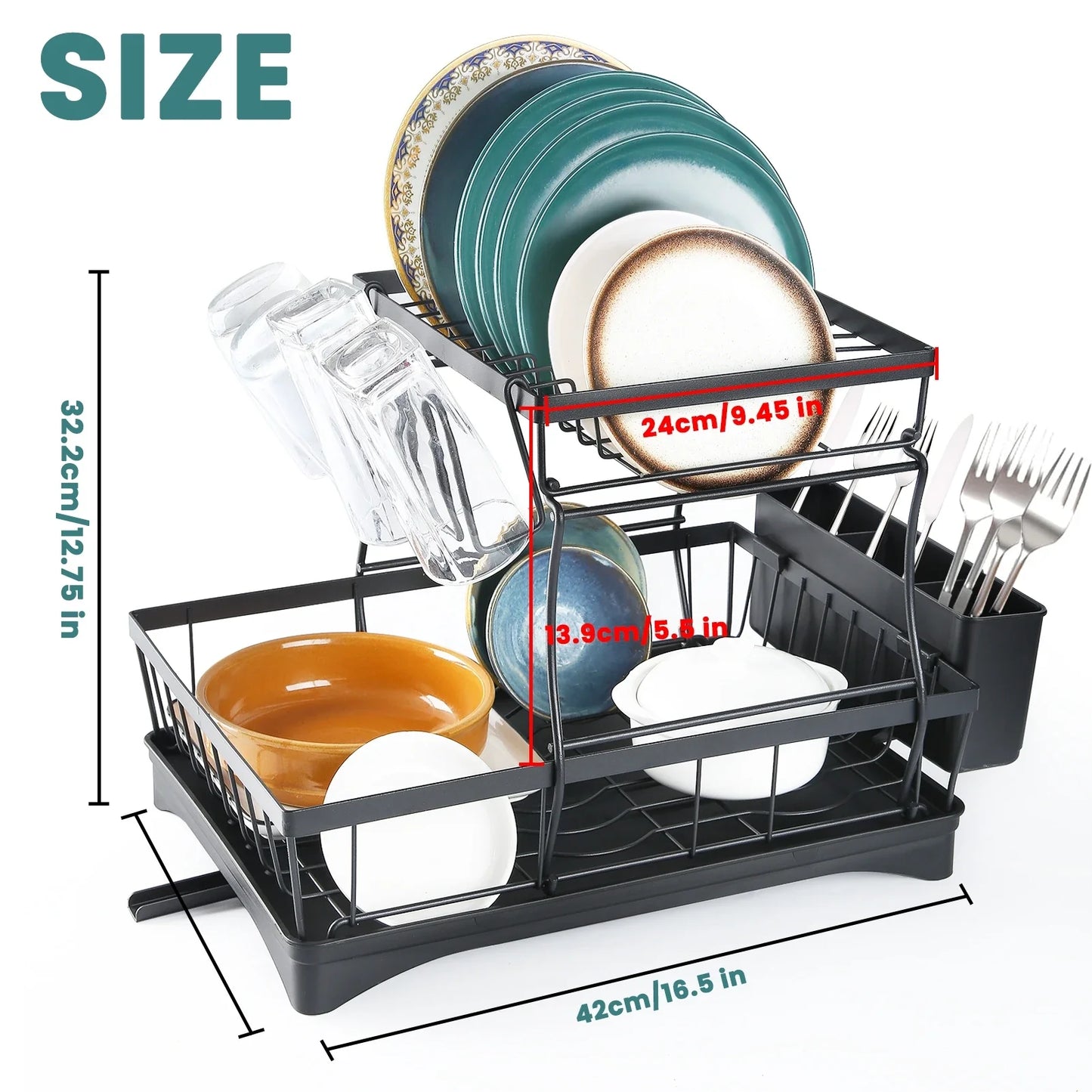 Large 2-Tier Dish Drying Rack – Big Capacity Countertop Drainer