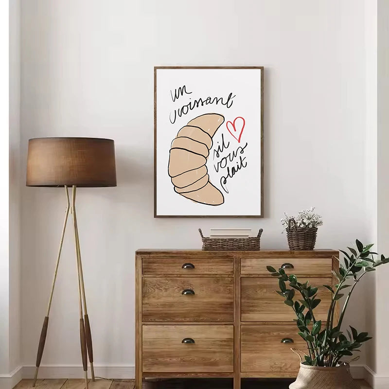 Cheese & Wine Poster Un Croissant Print Wall Art Grandma's Stew Canvas Painting Picture for Living Room Kitchen Home Decoration Peaceful Pleasures Health and Wellness