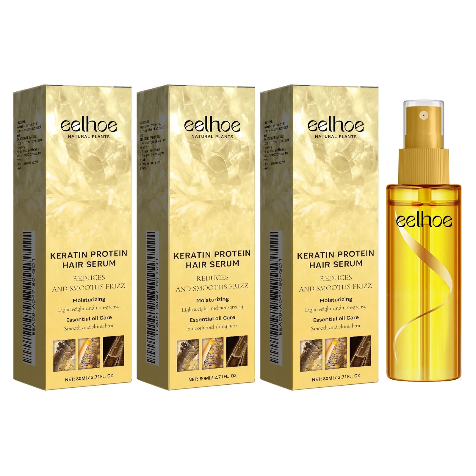 Keratin Protein Hair Serum Nourishing Repairing Damaged Hair Improve Gloss Reduce Hair Frizz Refreshing Hairdressing Oil Essence Peaceful Pleasures Health and Wellness 3 x 80ml Boxed