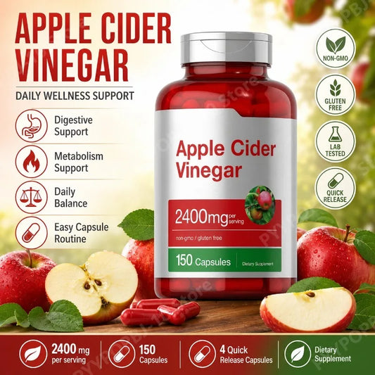 Apple Cider Vinegar Capsules 2400mg Per Serving Daily Wellness Support Non GMO Gluten Free 150 Capsules Peaceful Pleasures Health and Wellness