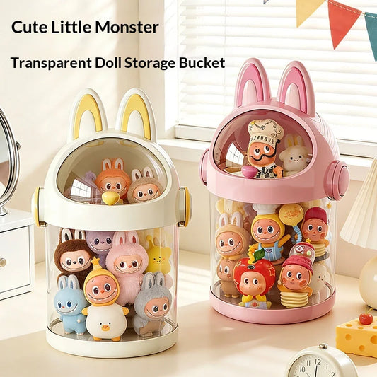 Adorable Transparent Cartoon Storage Container with Lid Dustproof Toy Organizer Bin for Kids Desk Collectible Figures Peaceful Pleasures Health and Wellness