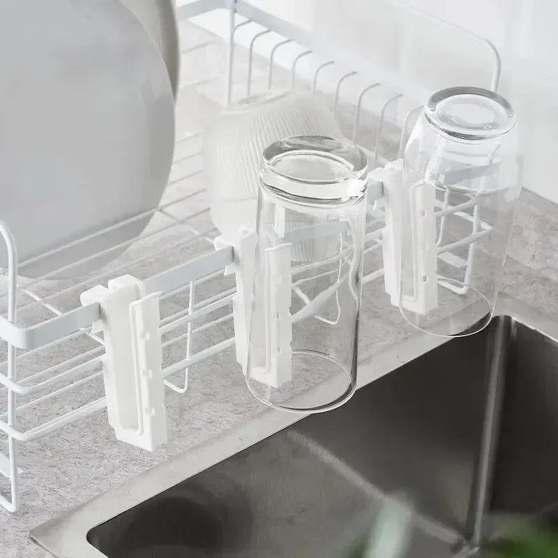 Adjustable Length Plastic Cup Holder Sink Dish Rack - Kitchen Bathroom Organizer for Cup Mug Bottle Drying Drainer Space Saver Peaceful Pleasures Health and Wellness