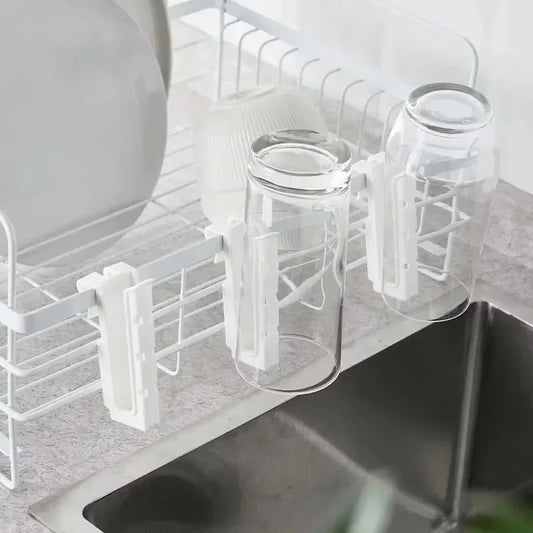 Adjustable Length Plastic Cup Holder Sink Dish Rack - Kitchen Bathroom Organizer for Cup Mug Bottle Drying Drainer Space Saver Peaceful Pleasures Health and Wellness