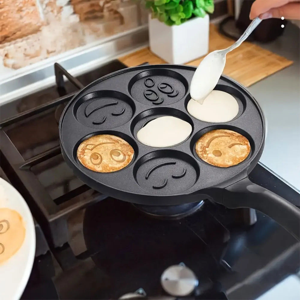 7 Cup Smiley Face Pancake Pan 100% Non-stick Griddle Pancake Maker Pancake Crepe Frying Pan Griddle Mini Pancakes Maker Peaceful Pleasures Health and Wellness