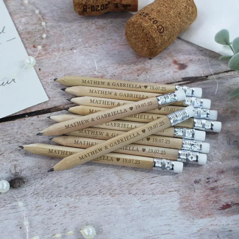 10pcs Personalized Engraved Bamboo Wedding Pencils | Custom Favour