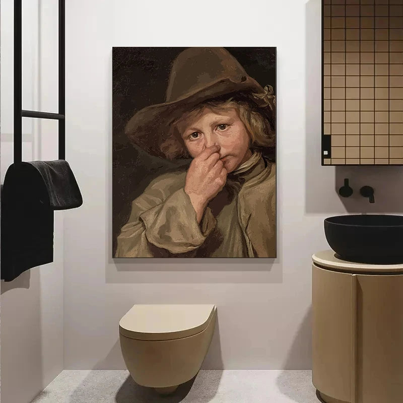 Funny Mona Lisa Bathroom Canvas Wall Art | Unframed Print