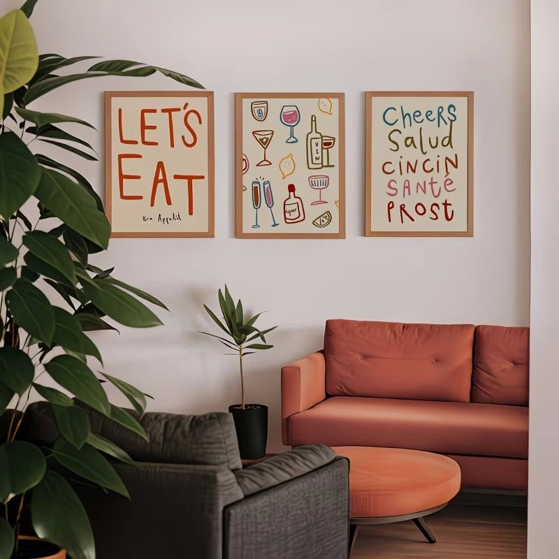 3-Piece Colorful Cheers Canvas Wall Art | Modern Home Decor
